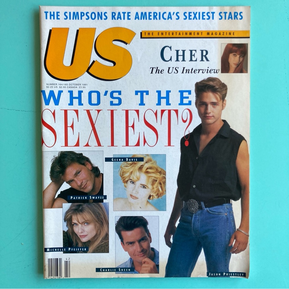 US Magazine Cher Jason Priestley WHO ARE THE SEXIEST? OCT  1991 - Wrinkled Pages